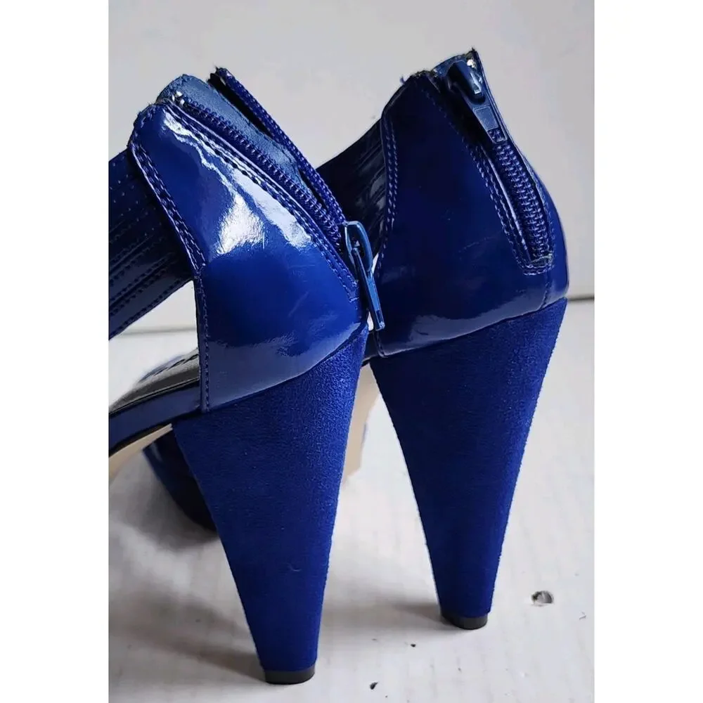Madden Girl Royal Blue Size 8 Criss Cross Cage High Heel Peep Toe Strappy Sandle
